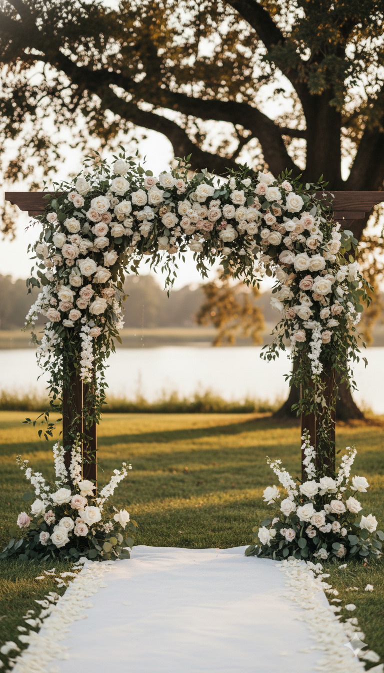 Elegant wedding arch with floral decorations